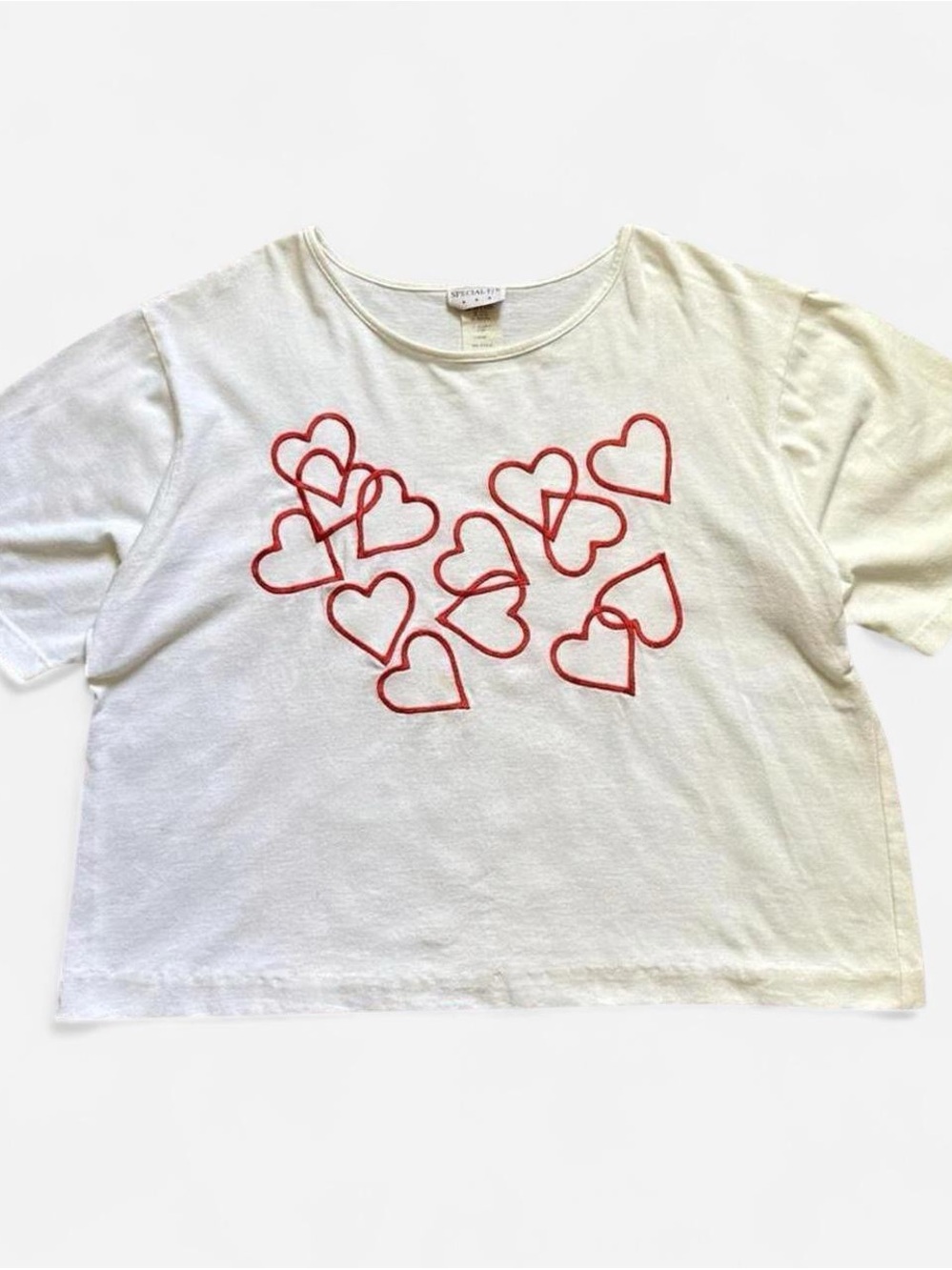 Vintage 1990s White Tee with Red Heart Outline Graphic women’s large